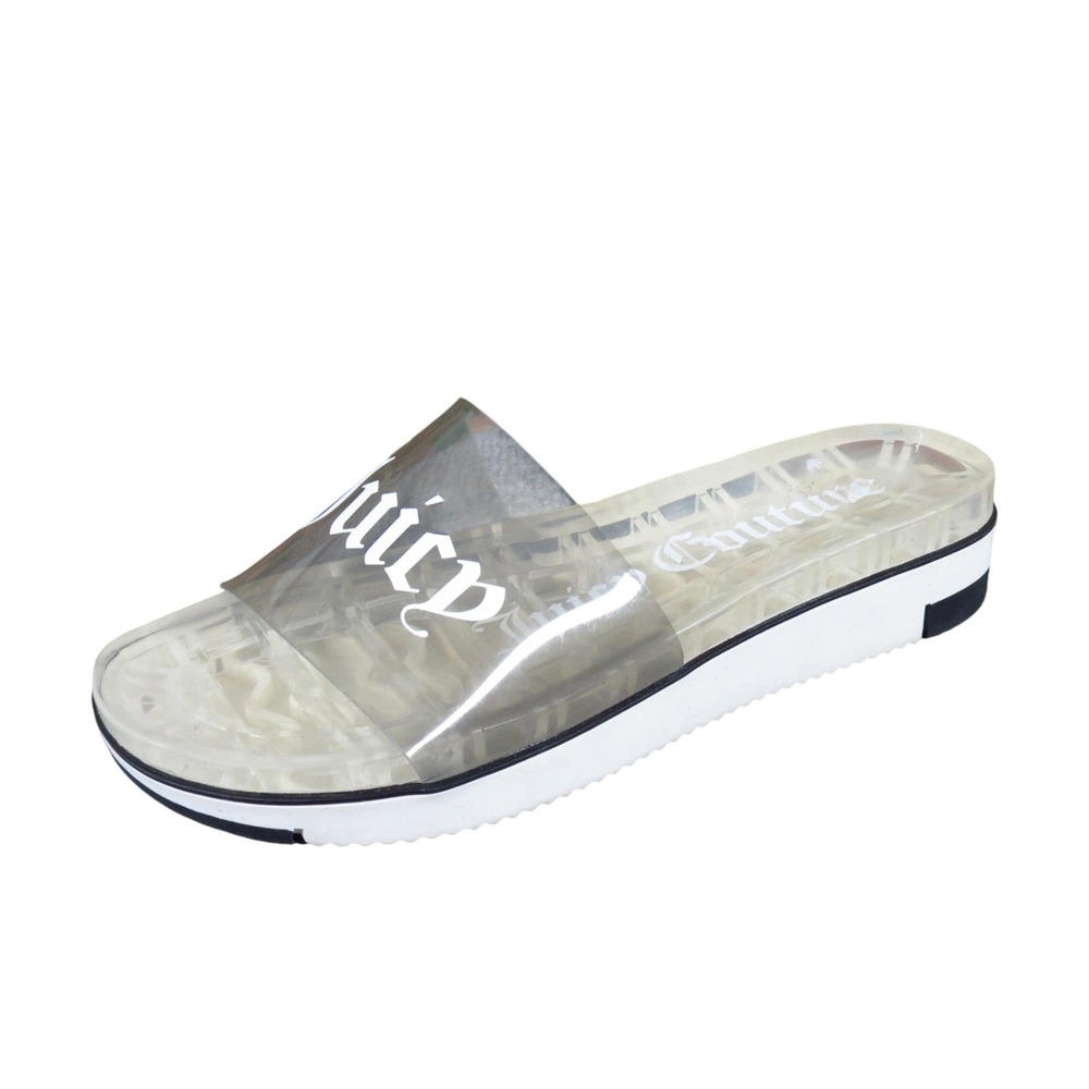 Juicy Couture Women Slide Sandals Size 8 Pool Beach Clear White Synthetic Logo